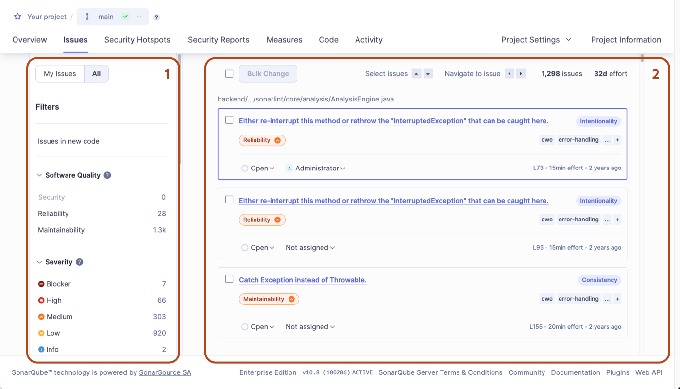 Filtering issues on the issues page
