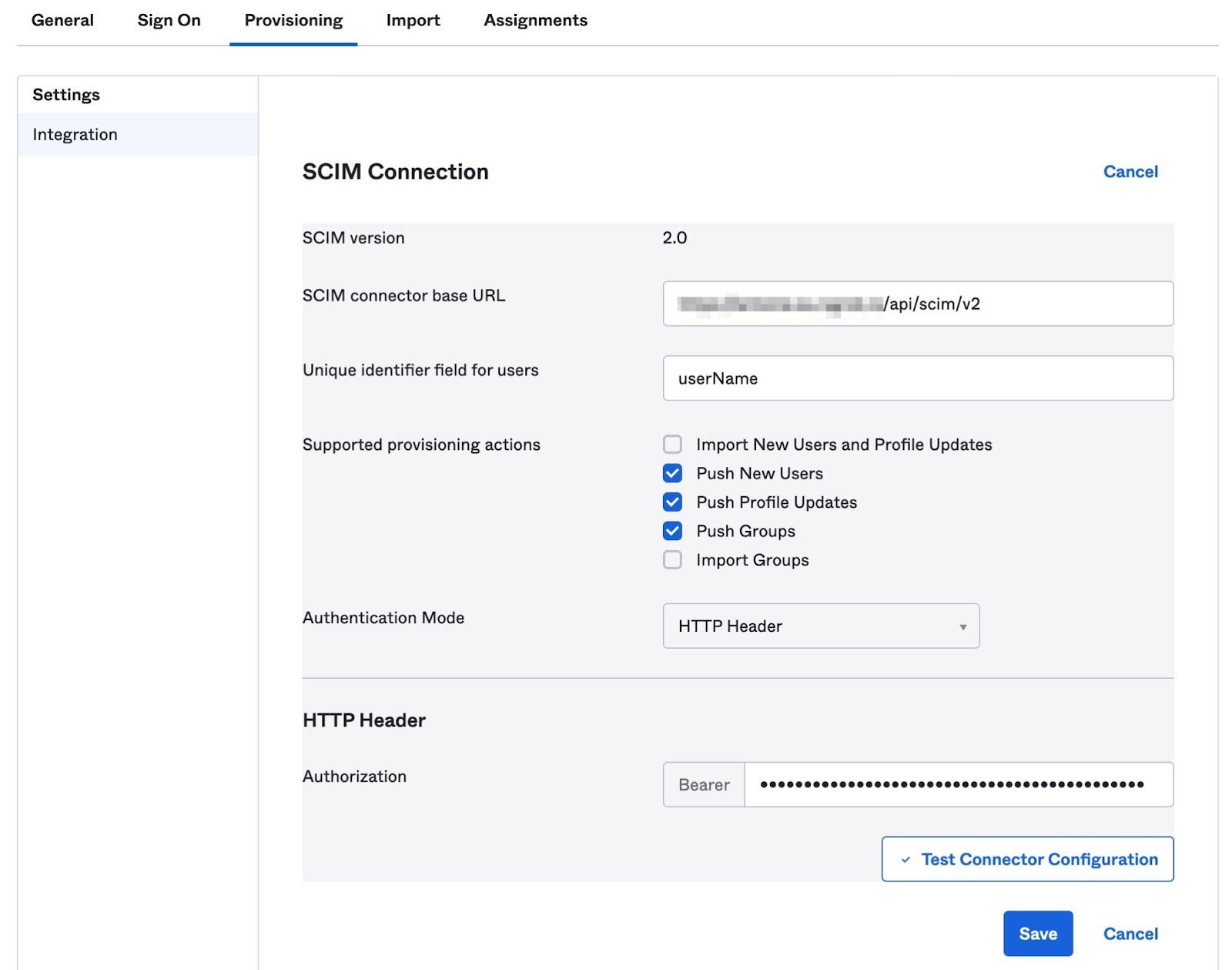 In Okta, configure SCIM provisioning