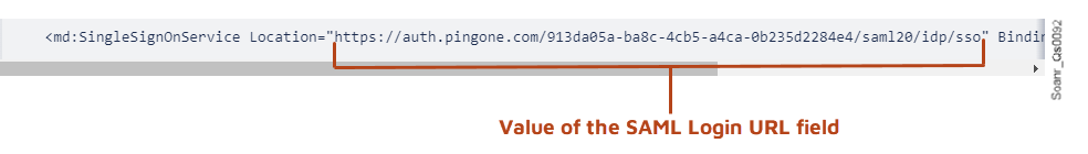 Find the first instance of <md:SingleSignOnService... node in Ping Identity's metadata file