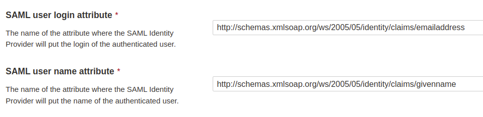 SAML user login and name value examples in SonarQube